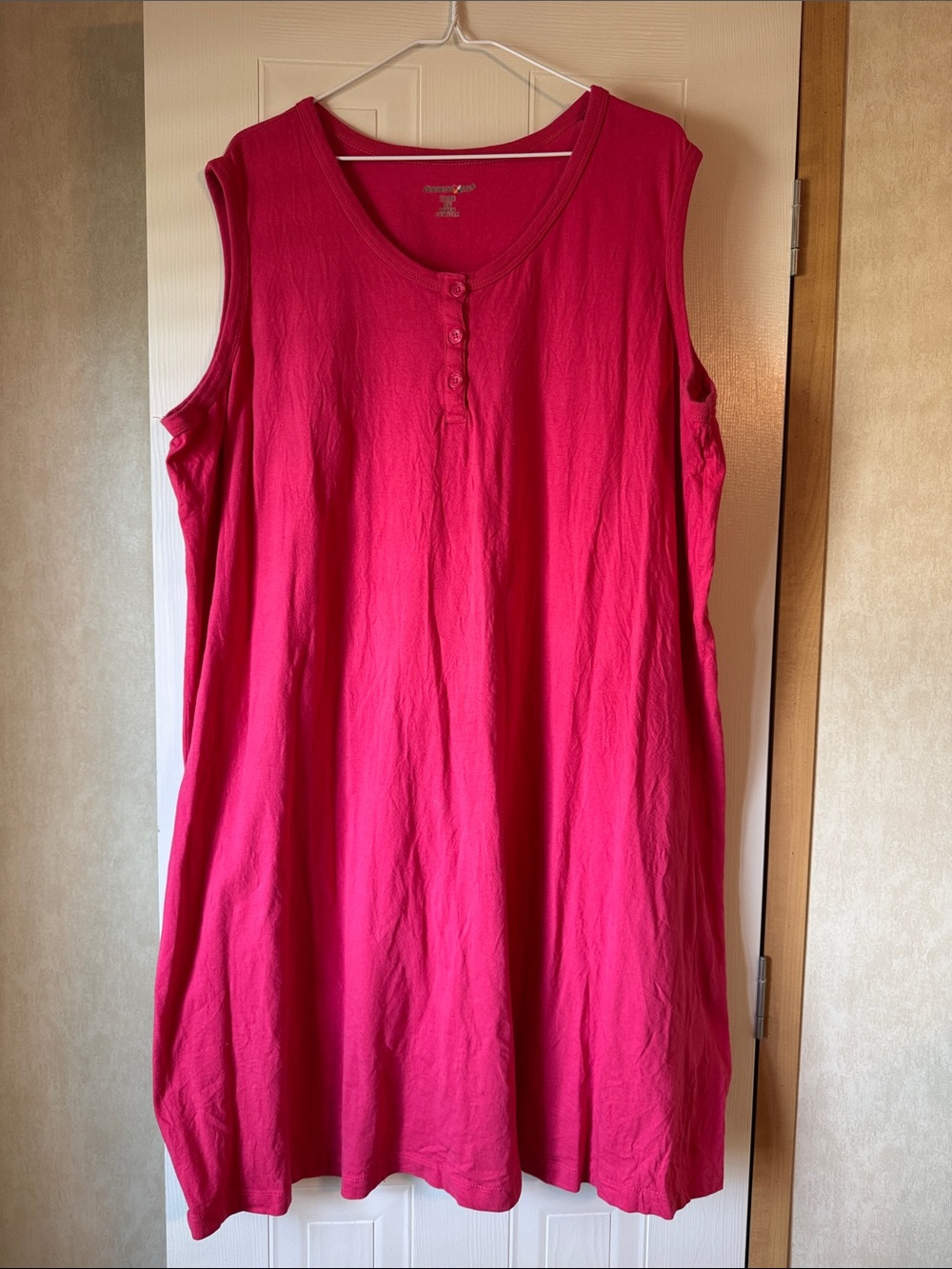 Sleeveless Henley Tank Dress - Bright Pink